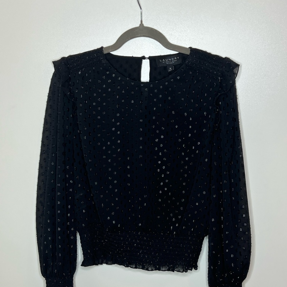 Laundry By Shelli Segal Black Ruffled Embellished Blouse